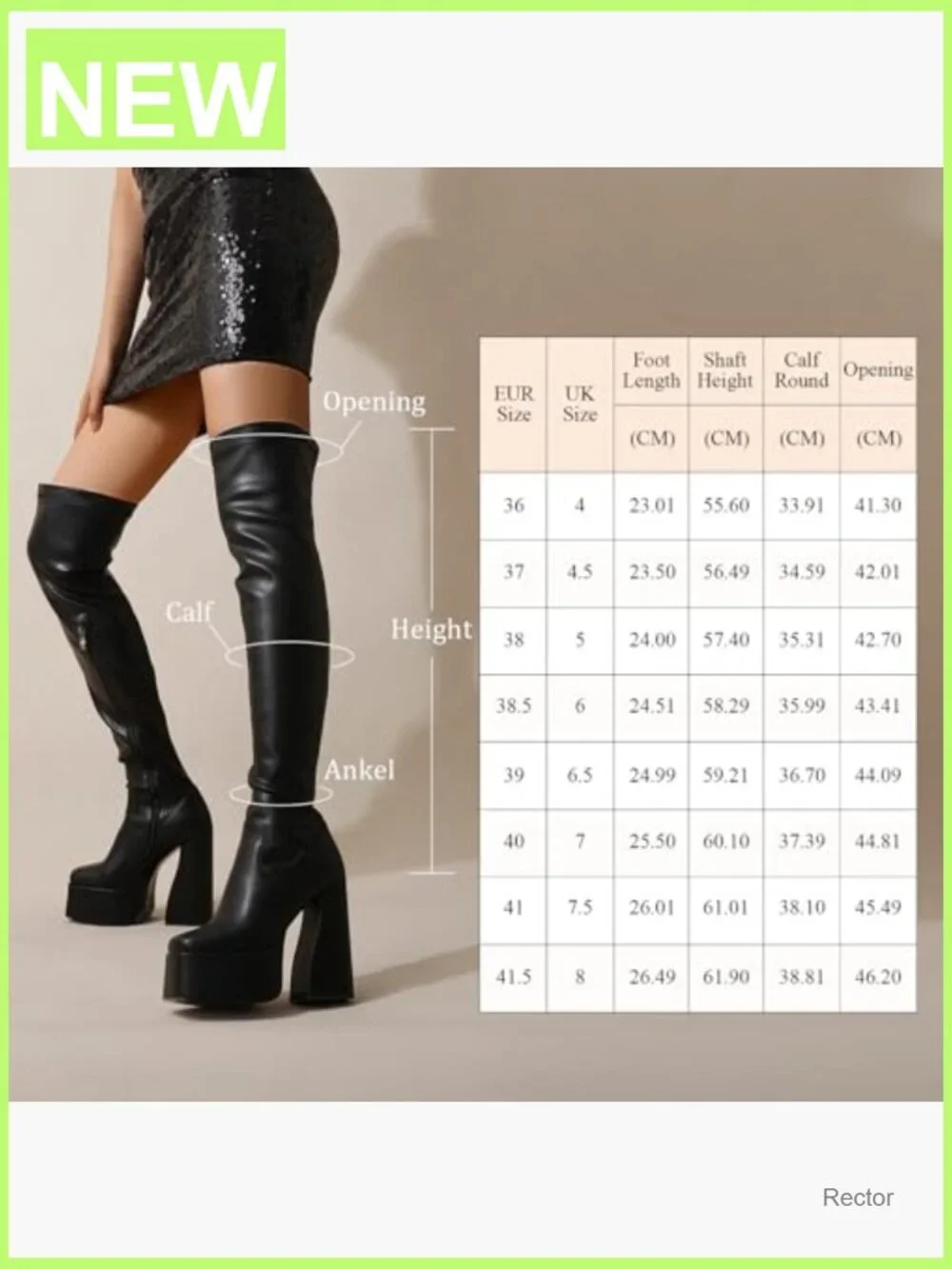 Women's Square Toe Platform Thigh High Boots Chunky Heel Over the Knee Zipper